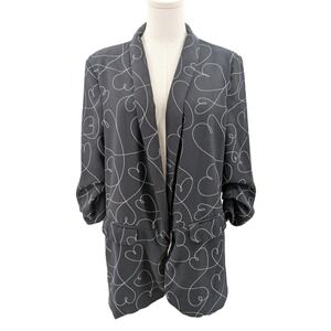 Heart Print Open Front Blazer Romantic Graphic Jacket Milk‎ & Honey L Work ffice